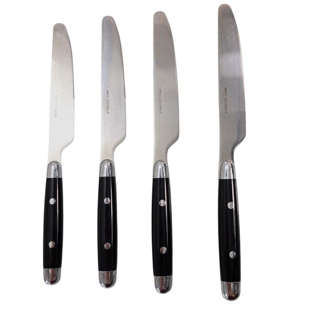 Dinner Knives Set of 4 Black Stainless Steel Full Tang Riveted Flatware